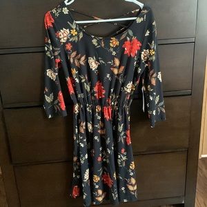 Black Fall Floral Mini Dress with Sleeves